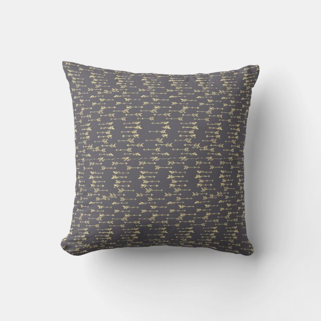 blue and yellow minimalist boho arrow pattern throw pillow (Front)