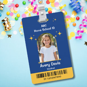 Blue and Yellow Minimalist Child Homeschool ID Badge