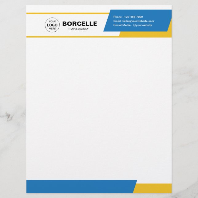 Blue and Yellow Minimalist Travel Letterhead (Front)