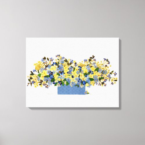 Blue and Yellow Mixed Media Flower Bouquet Canvas Print