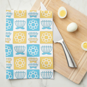 Blue and Yellow Modern Flower Pattern Kitchen Towel