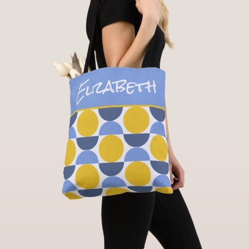 Blue and Yellow Modern Geometric Circles Tote Bag