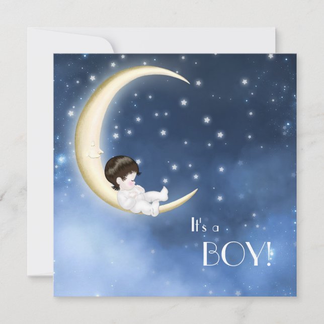 Blue and Yellow Moon Baby Boy Shower Invitation (Front)
