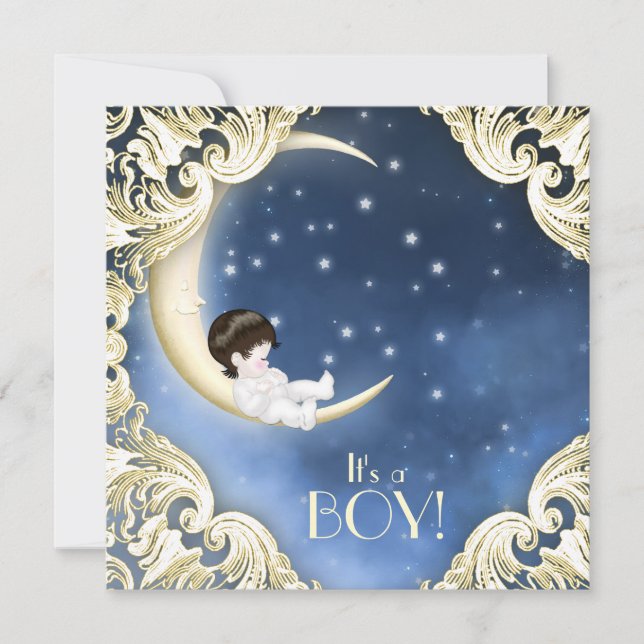 Blue and Yellow Moon Baby Shower Invitation (Front)