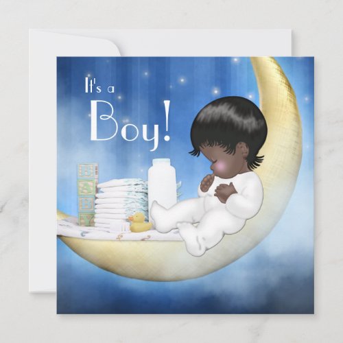 Blue Yellow Moon Baby Boy Shower Invitations