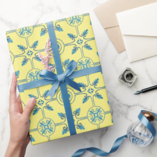Blue and Yellow Moroccan Tile Pattern Wrapping Paper
