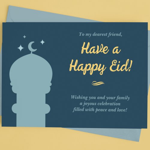 Blue and Yellow Mosque Eid al_Fitr Holiday Postcard