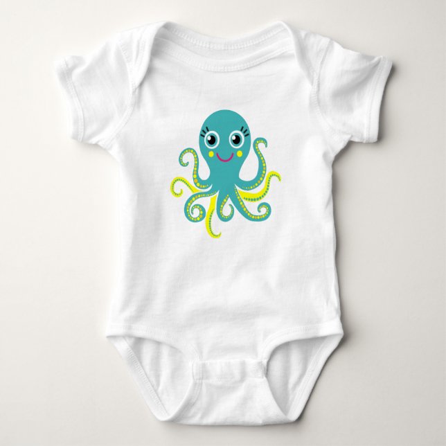 Blue and Yellow Octopus Baby Bodysuit (Front)