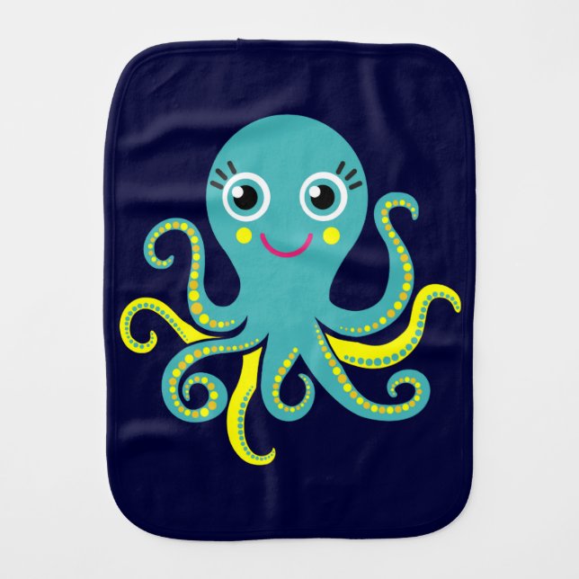 Blue and Yellow Octopus Burp Cloth (Front)