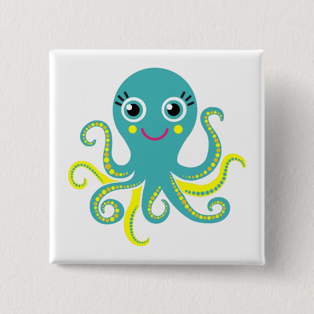 Blue and Yellow Octopus Button (Front)