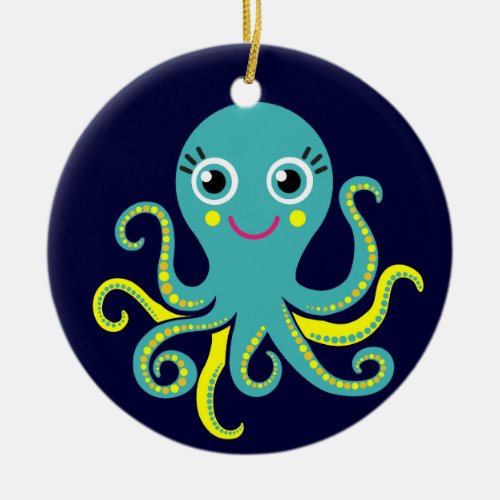 Blue and Yellow Octopus Ceramic Ornament
