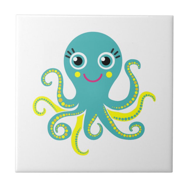 Blue and Yellow Octopus Ceramic Tile (Front)
