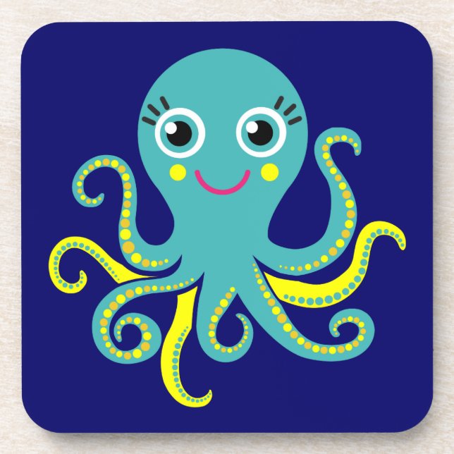 Blue and Yellow Octopus Drink Coaster (Front)