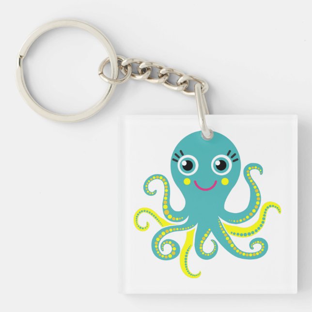Blue and Yellow Octopus Keychain (Front)
