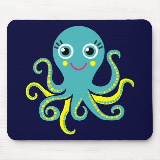 Blue and Yellow Octopus Mouse Pad