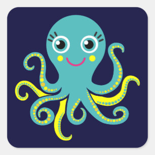 Blue and Yellow Octopus Square Sticker