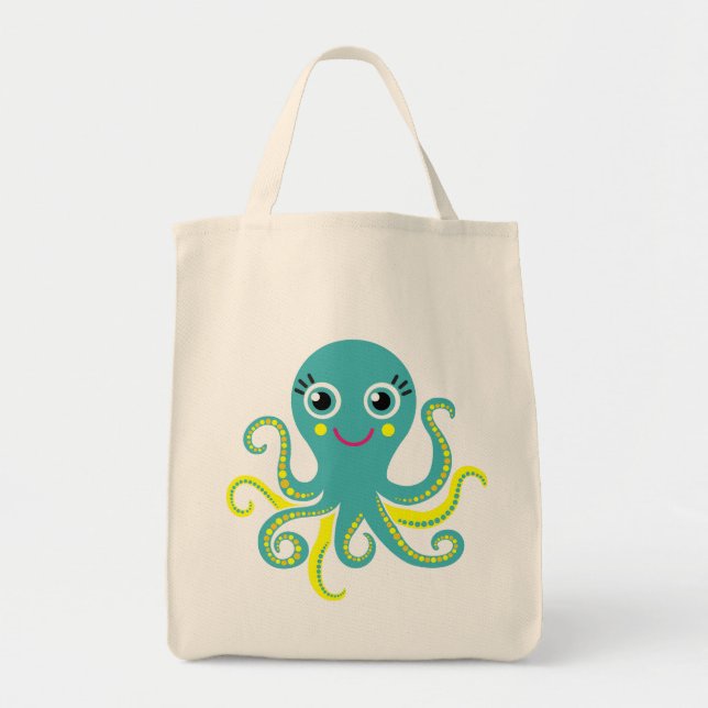 Blue and Yellow Octopus Tote Bag (Front)