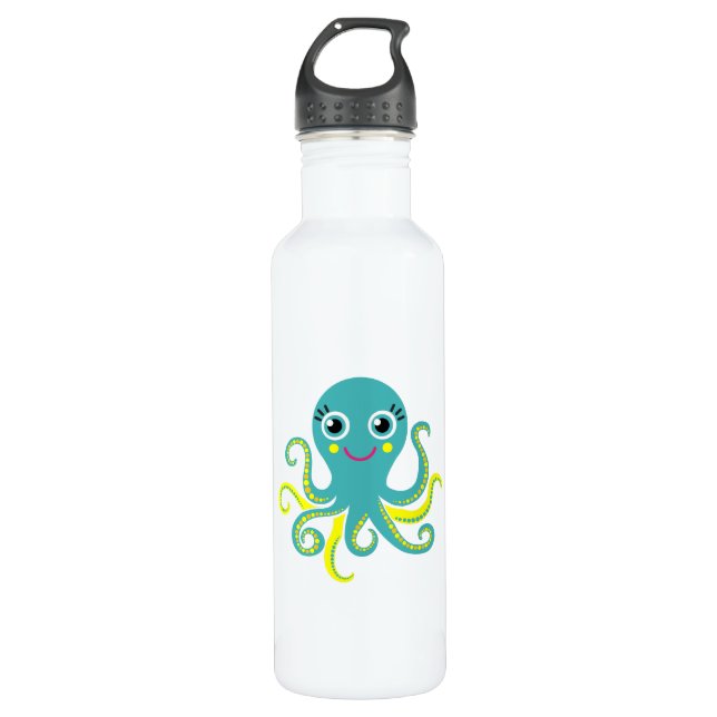 Blue and Yellow Octopus Water Bottle (Front)