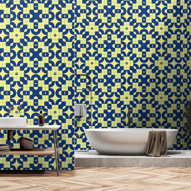 Blue and yellow oriental decor wallpaper  (Bathroom)