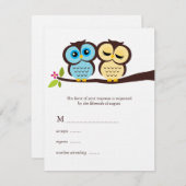 Blue and Yellow Owls Wedding RSVP Card (Front/Back)