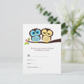 Blue and Yellow Owls Wedding RSVP Card (Standing Front)