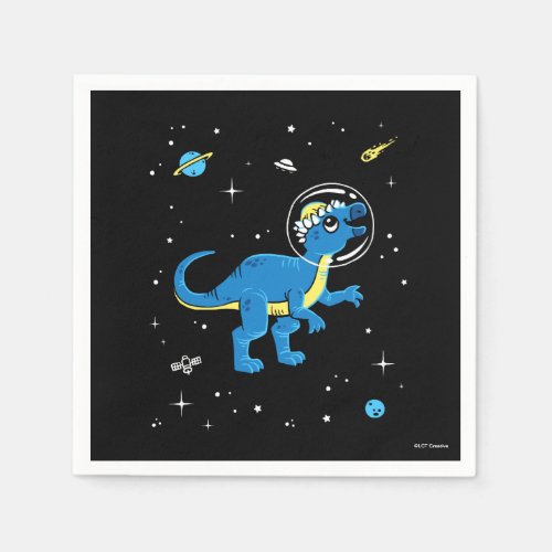 Blue And Yellow Pachycephalosaurus Dinos In Space Napkins
