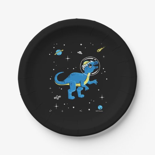 Blue And Yellow Pachycephalosaurus Dinos In Space Paper Plates