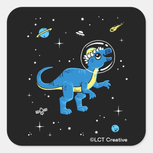 Blue And Yellow Pachycephalosaurus Dinos In Space Square Sticker