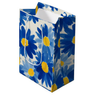 Blue and yellow painterly flowers medium gift bag