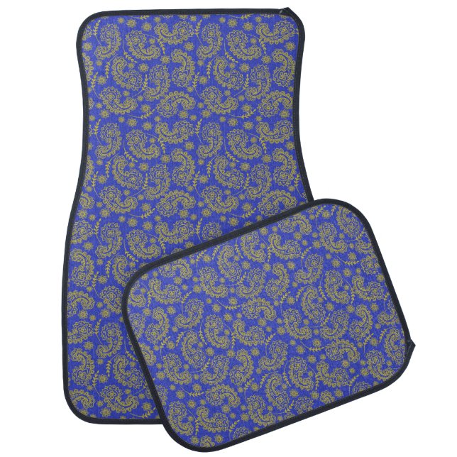 Blue and Yellow Paisley Car Mat Set (Set)
