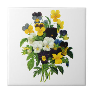 Blue and Yellow Pansies by Pierre Joseph Redoute Ceramic Tile