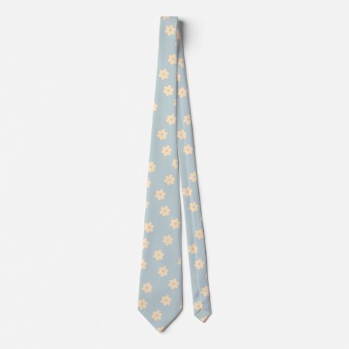 Blue and Yellow Pastel Daisy Flower Pattern Neck Tie