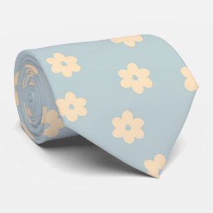 Blue and Yellow Pastel Daisy Flower Pattern Neck Tie