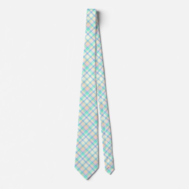 Blue and Yellow Pastel Plaid Neck Tie (Front)