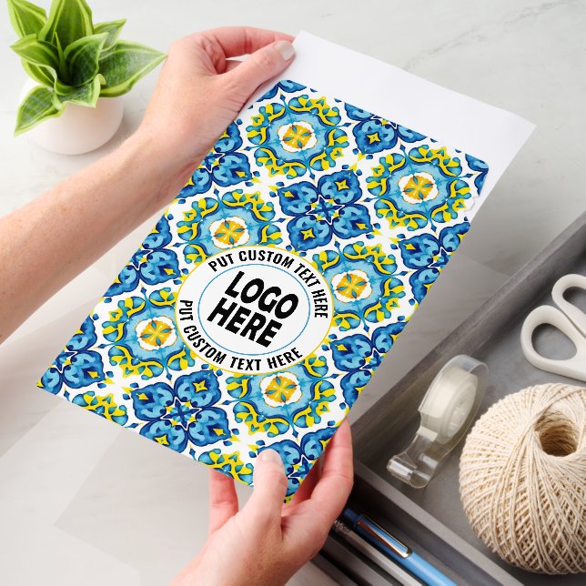 Blue and yellow pattern and custom logo business envelope mailers (Desk)