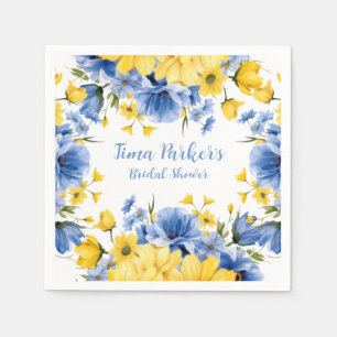 Blue and Yellow Peony Floral Bridal Shower Napkins