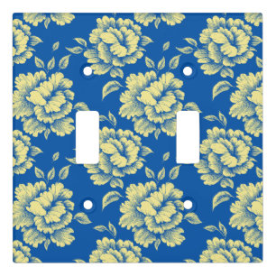 Blue and Yellow Peony Toile - French Country Decor Light Switch Cover