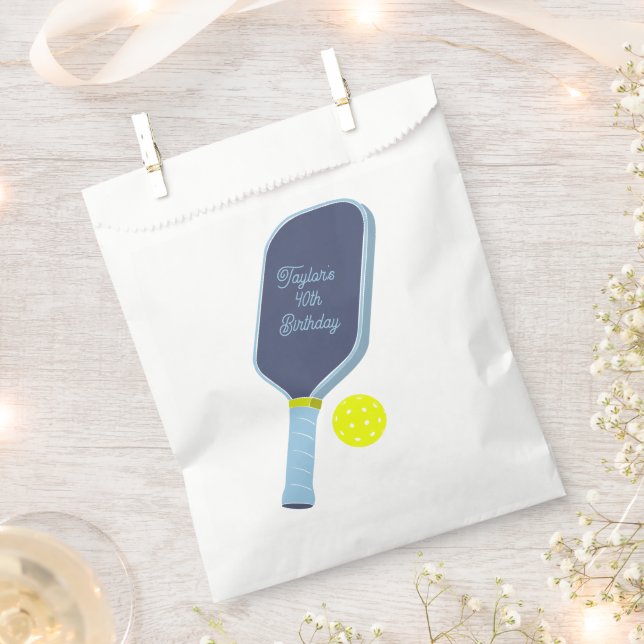 Blue and Yellow Pickleball Paddle Personalized Favor Bag (Clipped)