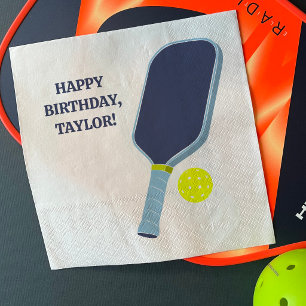 Blue and Yellow Pickleball Paddle Personalized Napkins