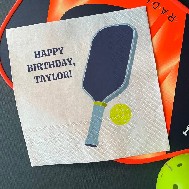 Blue and Yellow Pickleball Paddle Personalized Napkins (Creator Uploaded)