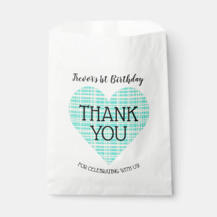 Blue and Yellow Plaid Heart Kid's Birthday Favor Bag