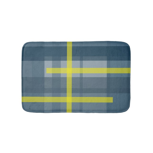 Blue and yellow plaid pattern bath mat (Front)