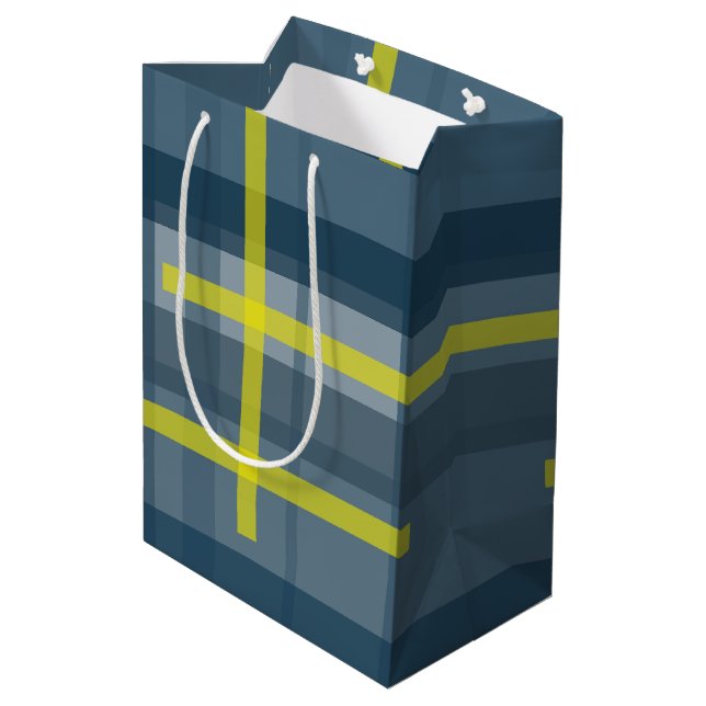 Blue and yellow plaid pattern medium gift bag (Back Angled)