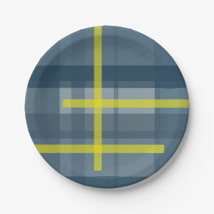 Blue and yellow plaid pattern paper plates