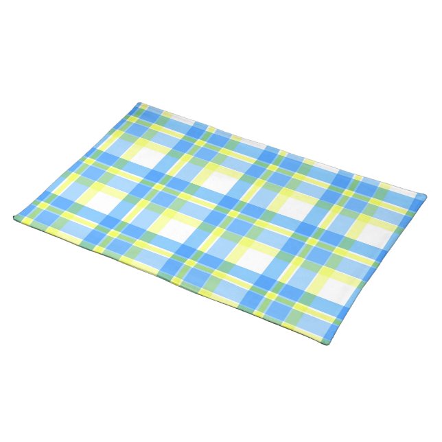 Blue and yellow plaid pattern placemat (On Table)
