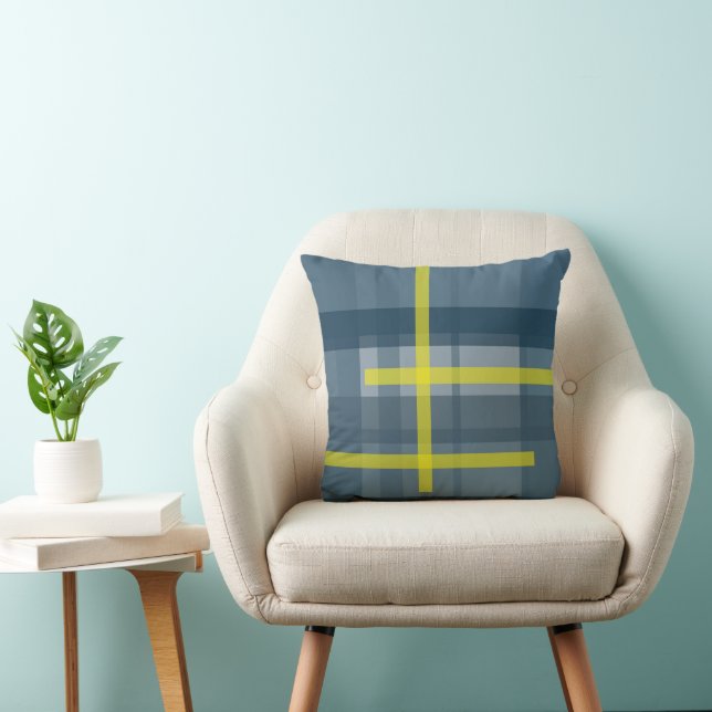 Blue and yellow plaid pattern throw pillow (Chair)