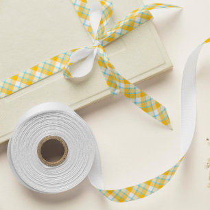 Blue and Yellow Plaid Ribbon Baby Shower or Gift