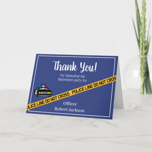 Blue and Yellow Police Retirement Thank You Card (Front)