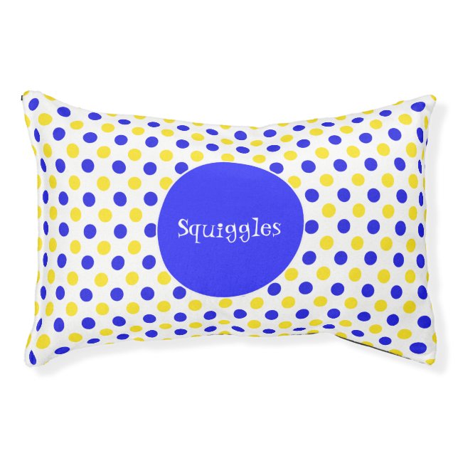 Blue and Yellow Polka Dots Custom Pet Bed (Front)