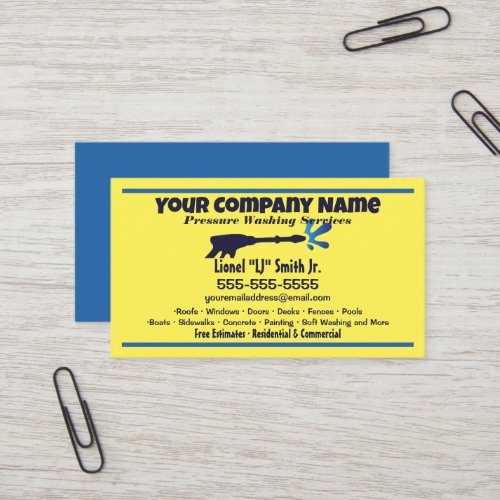 Blue and Yellow Pressure Washing Business Card